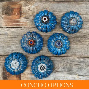 Turquoise Daisy Leather Flowers - 1" Crystal Conchos - Options