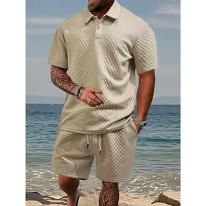 Mens 2 Piece Short Sets Summer 2025 - Zip Polo & Elastic Waist Shorts, Breathe Comfortable Tracksuit with Pockets