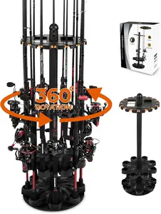 KastKing V16 OR V15 Rotating Fishing Rod Holder for Garage, Floor Rack Holds Up to 16 Rods & Combos, Space-Saving Pole Organizer with Foam, Durable ABS, Fishing Gear Storage Gift for Men
