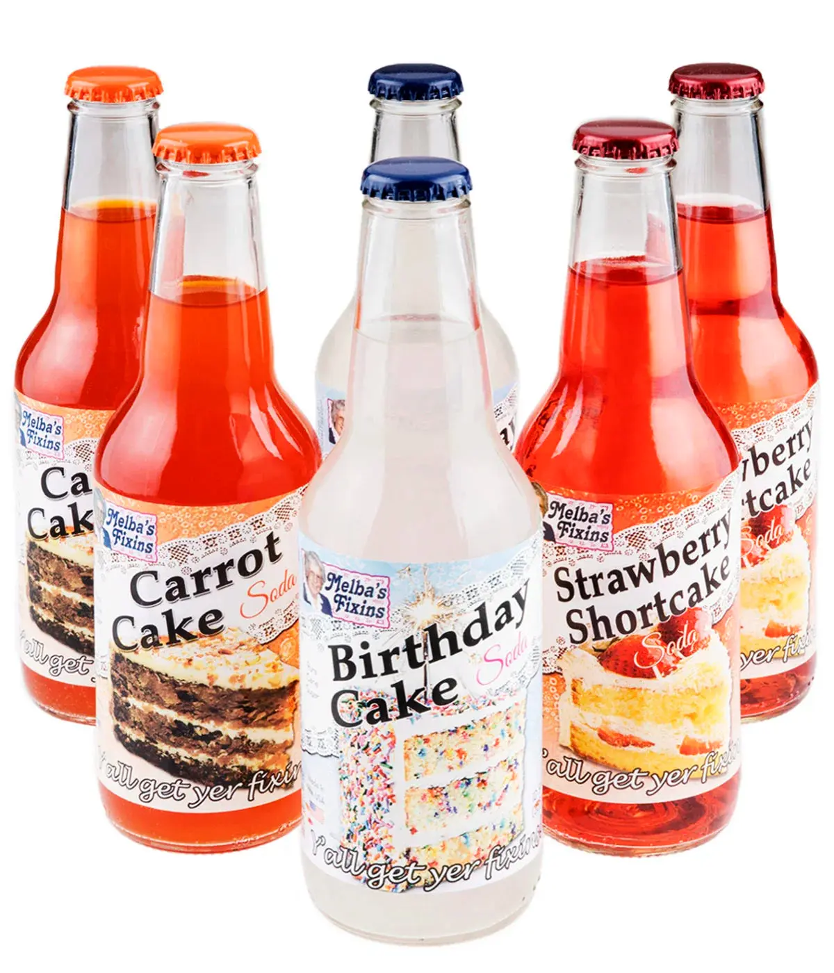 Melba's Fixins Cake Sodas - 6-Pack with Carrot Cake, Strawberry Shortcake & Birthday Cake Flavors - Moist & Delicious Liquid Desserts