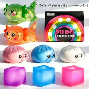 8-Piece Soft Toy Set with Viral Styles, Axolotl, Bubble Baozi, Elastic Cube, Squishy Fun, Stress Relief Squishies, Easter, Birthday Gift, School Prize