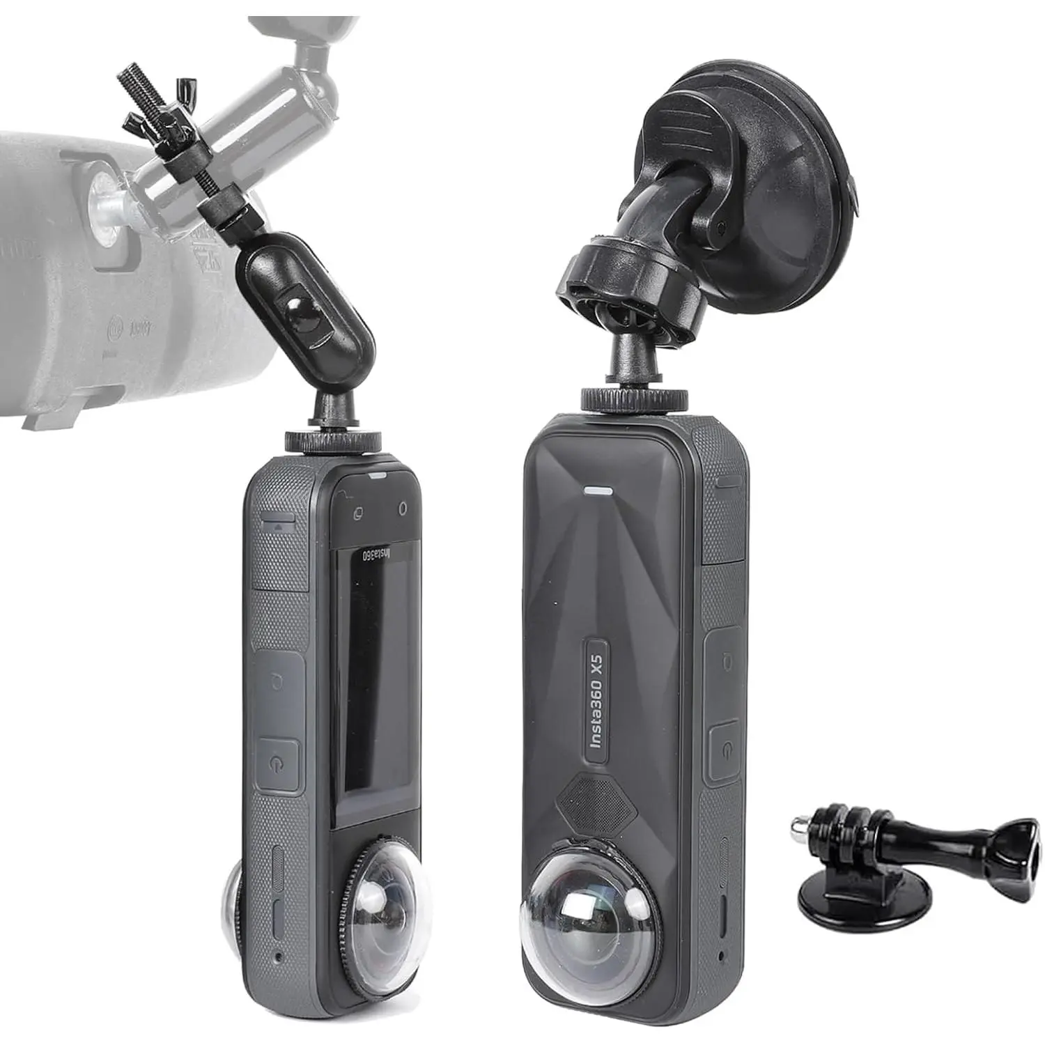 Rear View Mirror Holder Suction Cup Kit for Insta360 X5/X4/X3/X2/X,360 Rotation Ball  Rear View Holder Suction Cup Mount Kit Compatible with Insta360 X5/X4/X3, 13,12,etc Series