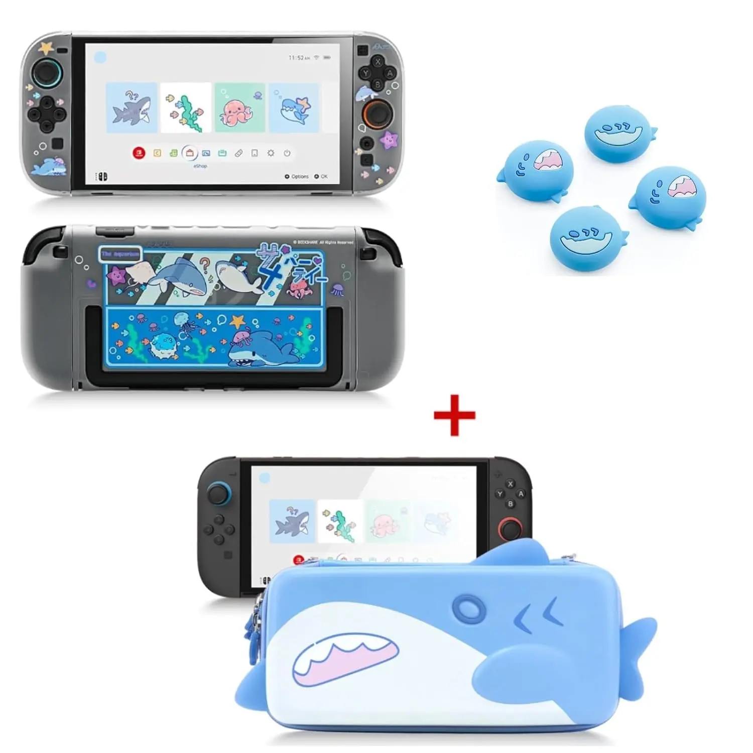 GeekShare Shark Travel Bundle for Switch 2(Carrying Case+Protective Case+Thumb Grip Caps)