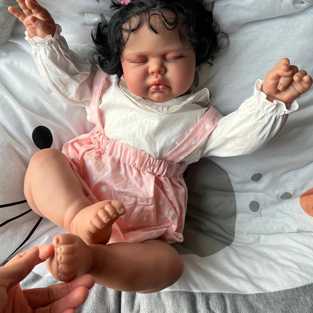Reborn Baby Doll 19 Inch Afro Newborn Babydolls Lifelike Soft Cloth Body Cuddy Face Rooted Curly Black Hair with Feeding Set Birthday Gift For Kids 3+ Reborn Baby Doll 19 Inch Afro Newborn Babydolls Lifelike Soft Cloth Body Cuddy Face Rooted Curly Black Hair with Feeding Set Birthday Gift For Kids 3+