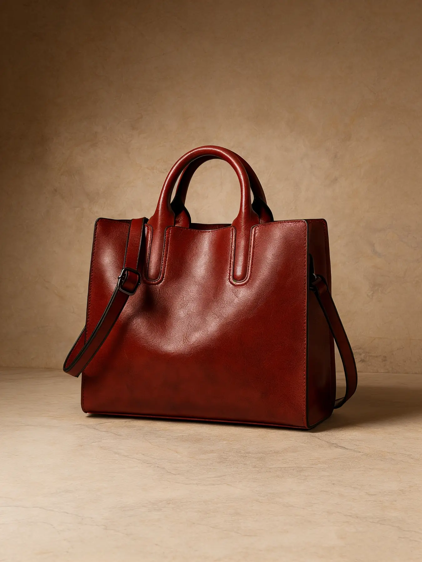 Large Capacity Women's Leather Commuter Tote Bag, Handheld Shoulder Crossbody Three-In-One, Retro Wine Business Bag for Laptop Daily Travel, Office Crossbody Bag, Leather Crossbody Bags, Crossbody Handbag, Elegant Commuter Bag