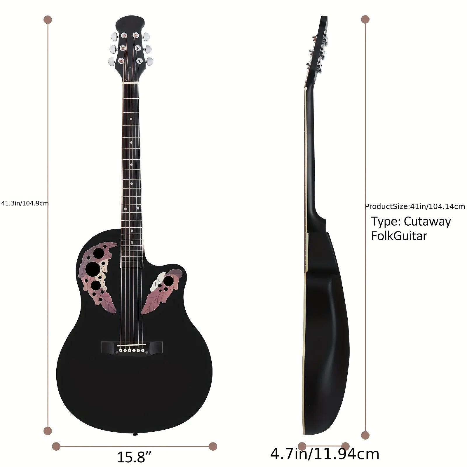 41in Cutaway Round Back Acoustic Guitar for Beginners - Spruce Wood Top, Grape Soundhole, Burlywood Finish, Stylish Guitar