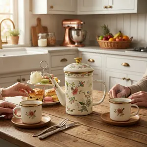 Durable Enamel Tea Pot Water Kettle Coffee Maker with Spill-Proof Design, Perfect Teapot, Ideal for Restaurant Afternoon Teas Home Gatherings Holiday Parties