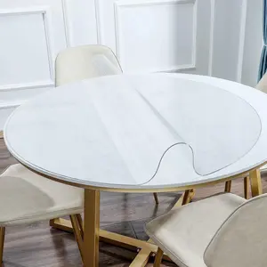 52 Inch Round Clear Table Cover Protector, 1.5mm Thick Version, Unshrinkable Non-Slip Waterproof Oil Tablecloth for Wood Grain Dining Room and Meeting Tables