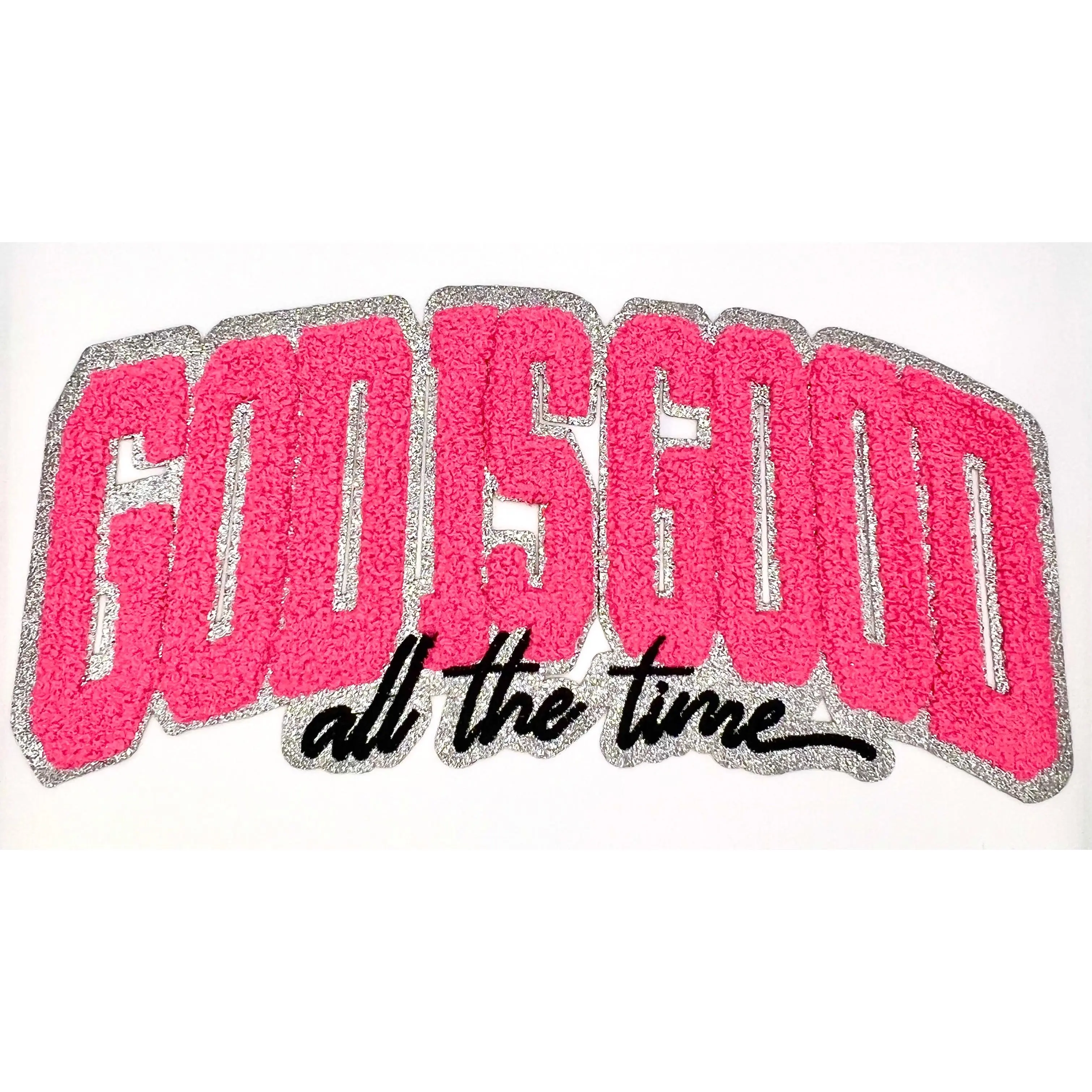God is Good Chenille Shimmer Embroidered Iron-On Patch