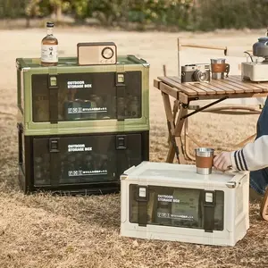 Foldable Camping Storage Box - Multi-Layer Thickened Design with Lid, Durable Plastic Portable Storage Container for Outdoor Picnics & Car Trips, Sturdy-Structure Auto Camping Accessory, Outdoor Storage Cabinet/Rack