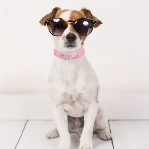 Customizable Dog Collar with Name Text, Faux Leather Pet ID Tag, Adjustable Metal Buckle, Suitable for Small Medium Large Dogs