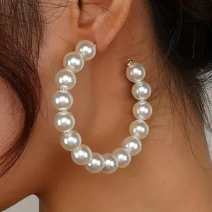 Elegant Vintage Faux Artificial Pearl Hoop Earrings - Chic Accessory for Weddings, Parties & Daily Wear, Perfect Gift for Women