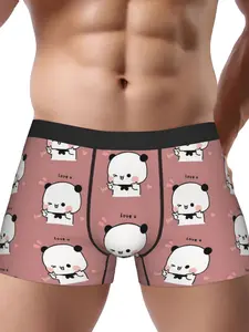 BIIHUDU Mens cute Panda Bubu and Bear Dudu Panties Flat Printed boxers soft and comfortable casual style suitable for home and out wear creative gifts for panda lovers non Heart Print Boxers