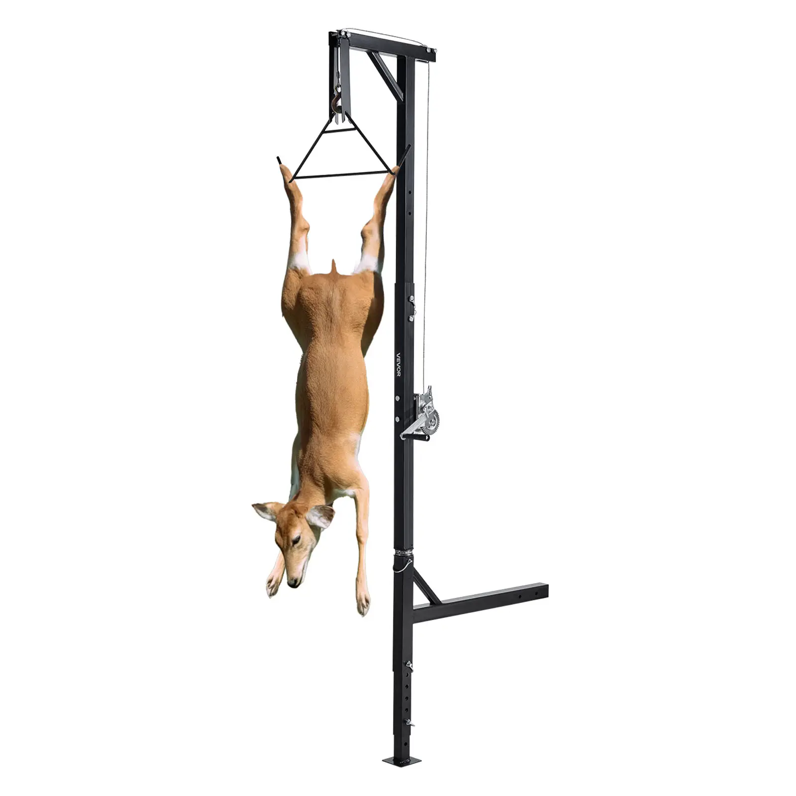 【SummerFinds】VEVOR Q235 Steel Truck Hitch Game Hoist, Truck Accessories, 400 lbs Load Capacity, 2-in Vehicle Hitch Receiver, 360-Degree Swivel Shaft, 73.6-100 in Adjustable Height, Hand Crank Gambrel Winch Included for Deer, Foxes Skinning & Cleaning, Wol