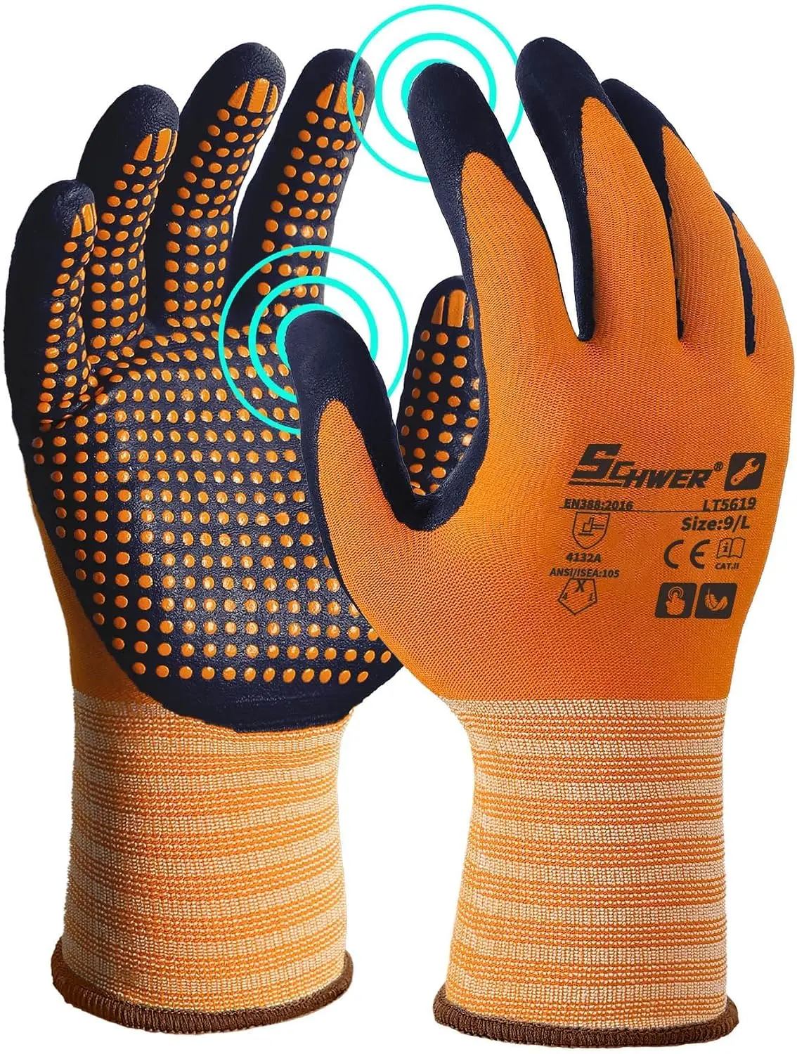 12 Pairs - Schwer LT5619, Schwer Work Gloves MicroFoam Nitrile Coated, Ultimate Nylon Gloves, Micro Foam Nitrile, Ultimate Glove For Precision & Protection , for General Purpose, Automotive, Home Improvement, woodworking, Construction Site, Garden Tools