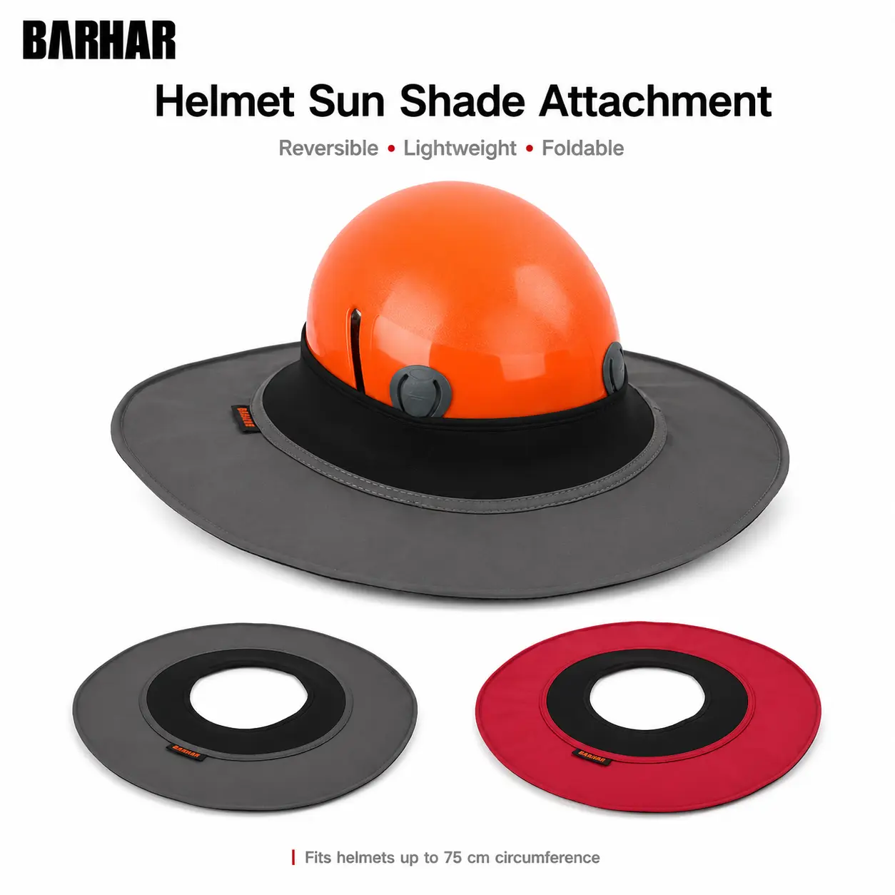 BARHAR 41cm Reversible Hard Hat Sun Shade Attachment, Foldable Water-Resistant Wide Brim Hard Hat Shade Cover for Compatible Hard Hats & Climbing Helmets, Construction, Tree Work, Landscaping & Outdoor Jobs