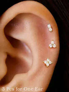 Threadless Flat Back Earring Stud Hypoallergenic Stainless Steel Push Pin Cartilage Earring Helix Tragus Nose Piercing Jewelry for Women 20G