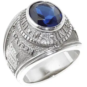 316 Stainless Steel Wide Band Marine Mens Sapphire CZ Ring