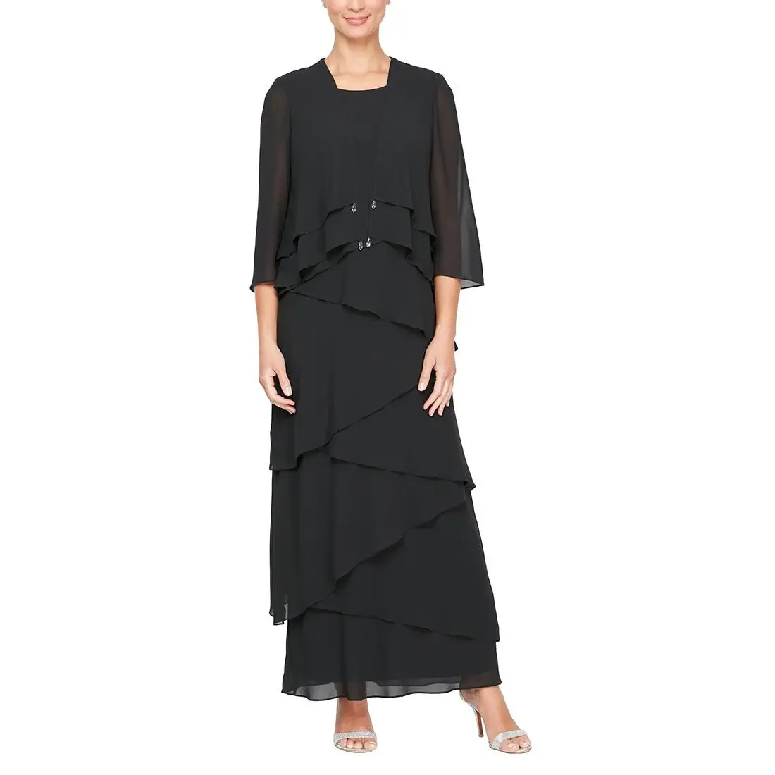 alex evenings tiered chiffon dress Alex Evening Chiffon Sheath Dress with Tiered Flutter Sleeves Pale Blush  Size 10