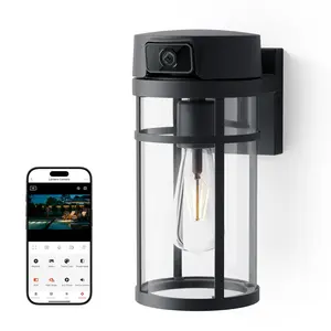 Outdoor Porch Light Camera, 4K Wi-Fi Security Cam with AI Human Detection, Pan & Tilt, Dusk to Dawn, 2-Way Audio, Cloud/SD Storage, Wall Lantern Sconce Camera for Porch, Garage, Patio, Doorway