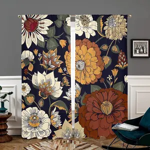 Floral Print Door Curtain, 2 Counts Boho Style Door Curtain, Window Blocking Curtain for Home Living Room Bedroom Decor, Home Decoration Curtain