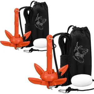 2 Pack Marine Kayak Anchor Kit Folding Grapnel Boat Anchor with Foldable Claw Kayak Fishing Accessories for Small Boats Kayak Canoes Motorboat Paddle