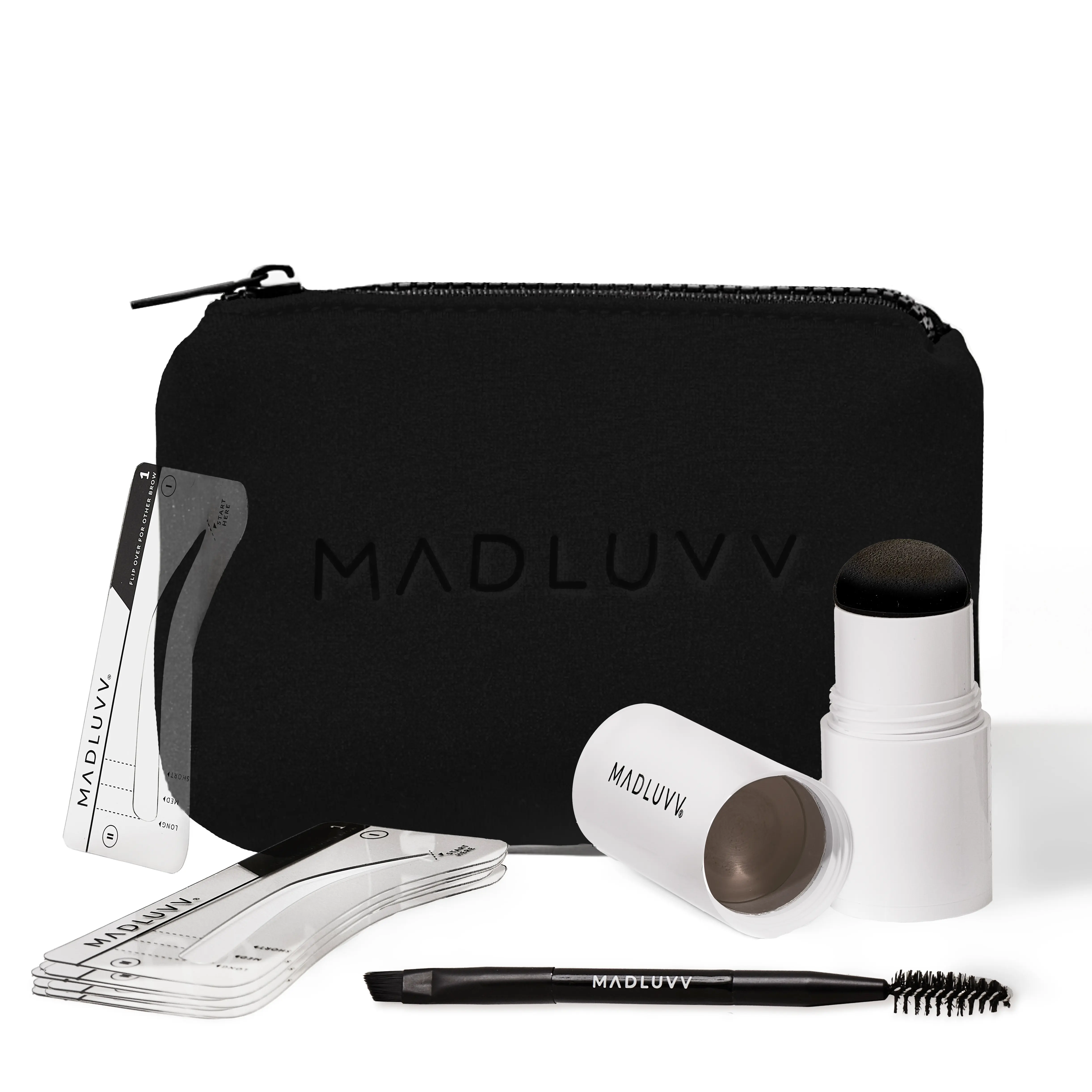 MADLUVV Soft Brown Brow Stamp Kit - Waterproof Eyebrow Makeup Tool & 9 Stencils for Soft Brown, Light Brunette, or Dark Blonde Hair