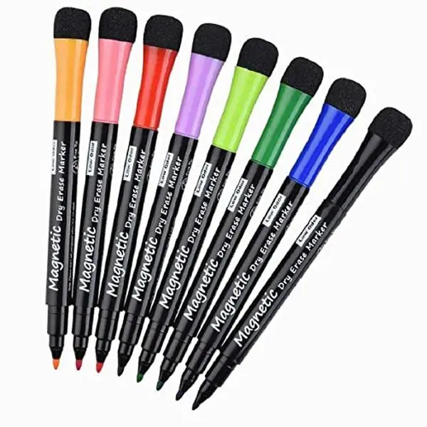 LivDeal Magnetic Dry Erase Markers - Fine Tip, Assorted Colors, 8 Pack, Low Odor Whiteboard markers for kids, Work On White board & Calendar, Refrigerator, (OF038)