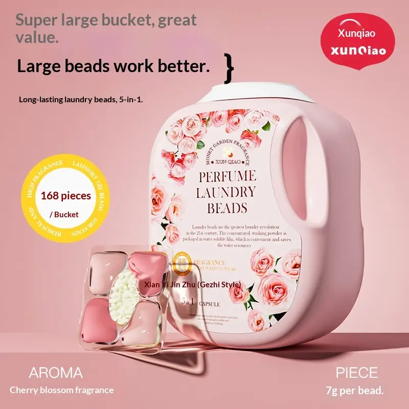 Rose Flower Five-In-One Laundry Pearls, Scented Beads Bucket Pack, 1340g/168pcs, Plant-Based Fragrance, Strong Stain Removal, Floral Laundry Detergent, Home Use, Various Laundry Needs, Scented Detergent Balls
