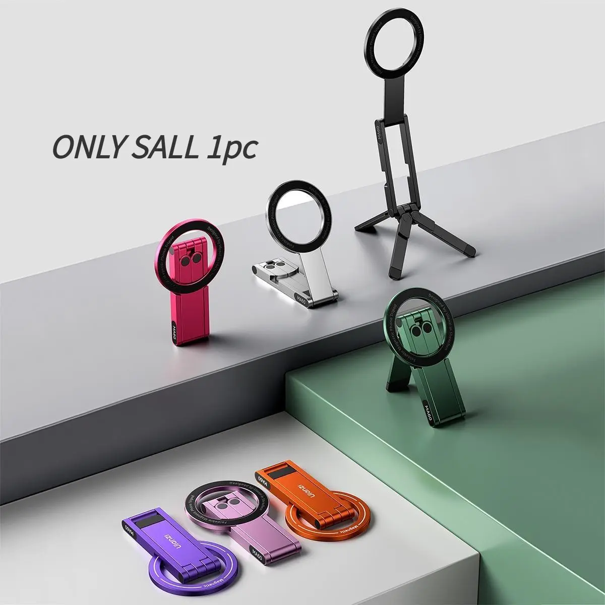2026 Magnetic Phone Stand for iPhone – Aluminum Mini Foldable Tripod | Pocket-Sized Cell Phone Stand with Magnetic Quick Mount | Compatible with iPhone 12, 13, 14, 15 Models, Smartphone Holder, Cellphone Holder
