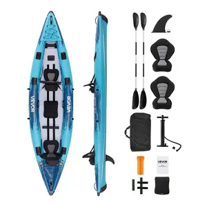 VEVOR Inflatable Kayak, 2-Person Inflatable Recreational Kayak 700LBS Capacity, Leak Puncture-Resistant with Padded Seat, PVC Drop-Stitch Floor, 2 Paddles, Hand Pump Carry Bag for Fishing Camping