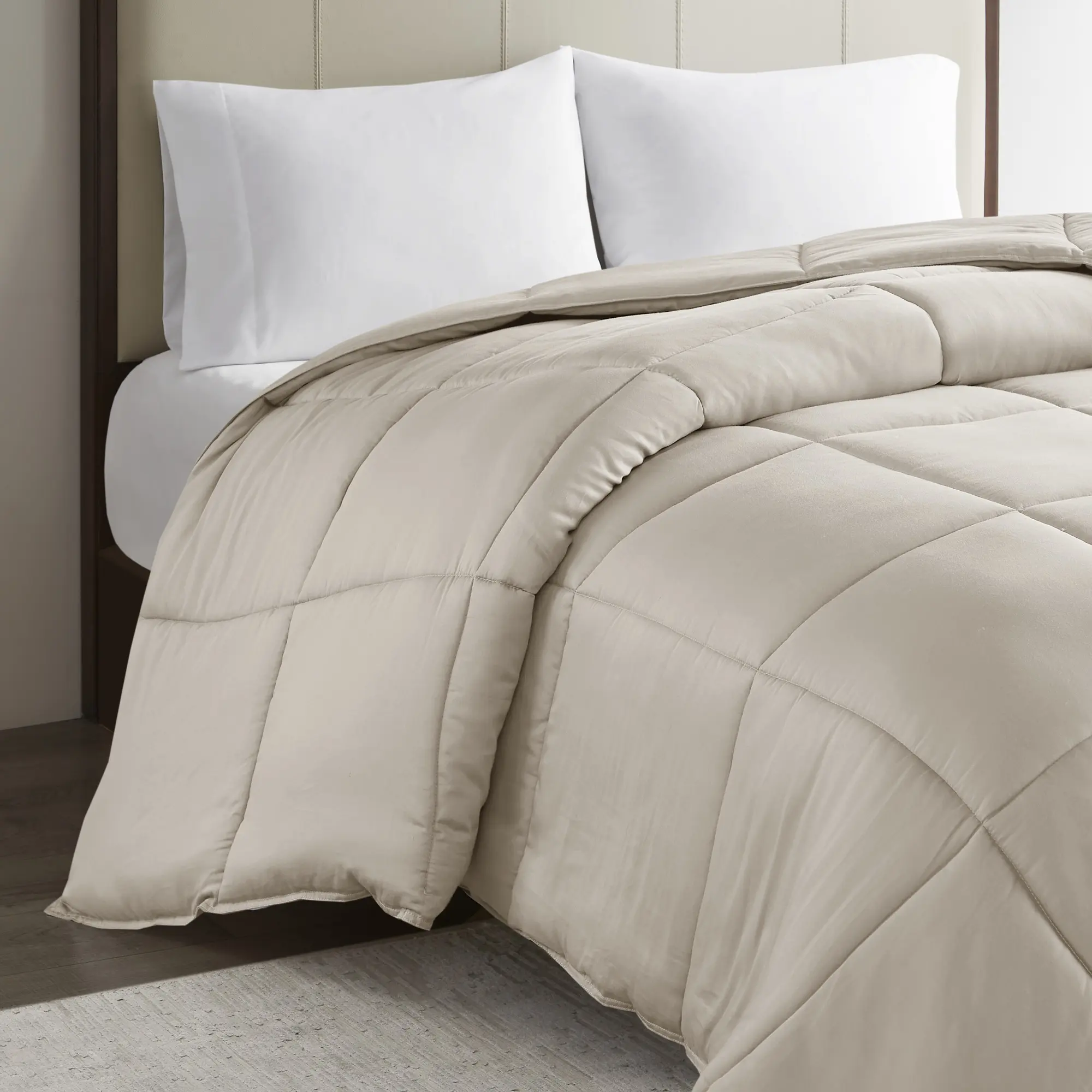 Winfield 100% Cotton OEKO-TEX Certified Comforter - 300 Thread Count, Box Quilting, Soft, Breathable, Lightweight All-Season Down Alternative Bedding with Corner Loops, Anti-Microbial, Allergen-Free