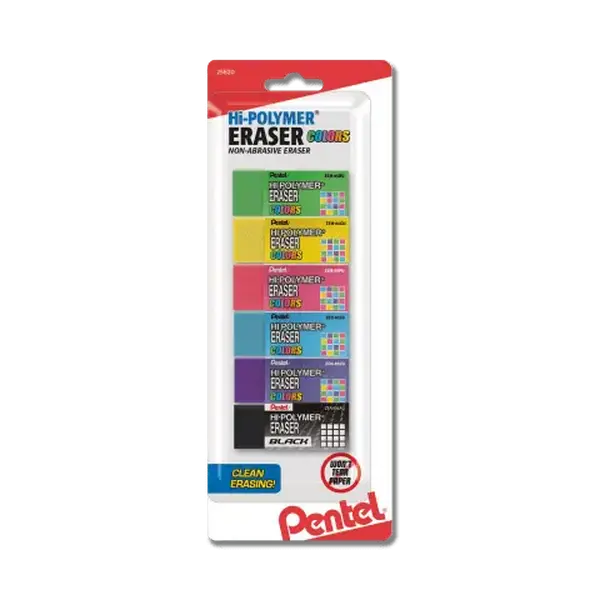 Hi-Polymer Eraser, Assorted Colors 6-Pack, Office Stationery Correction Tool