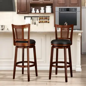 【360° Swivel 】PHI VILLA 26/30 inch Bar Height Stools Set of 2/3/4,Swivel Wooden Barstools Tall Upholstered Faux Leather Barstool with Back,Vintage Bar Height Chairs,Dark Brown Kitchen Stools