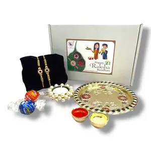 Elegant Rakhi Gift Hamper Set | Luxurious Rakhi & Pooja Plate | Celebrate Raksha Bandhan with Love & Protection | Sacred Gifts for Bhai & Bhabhi