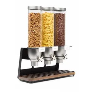 212 MAIN Free-Standing Table-Top Cereal Dispenser, Portable Steel-Frame Triple Container with EZ-SERV Design, 3.9 Gal Total Capacity for Buffet & Kitchen Use