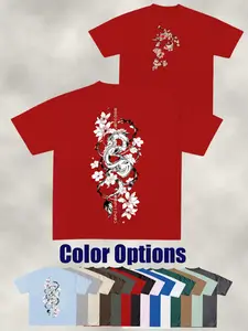 Japanese Ink Painting Dragon Koi Print T-Shirt, High Street Short Sleeve, Unisex Casual Fashion, Loose Fit Round Neck, Summer Essential