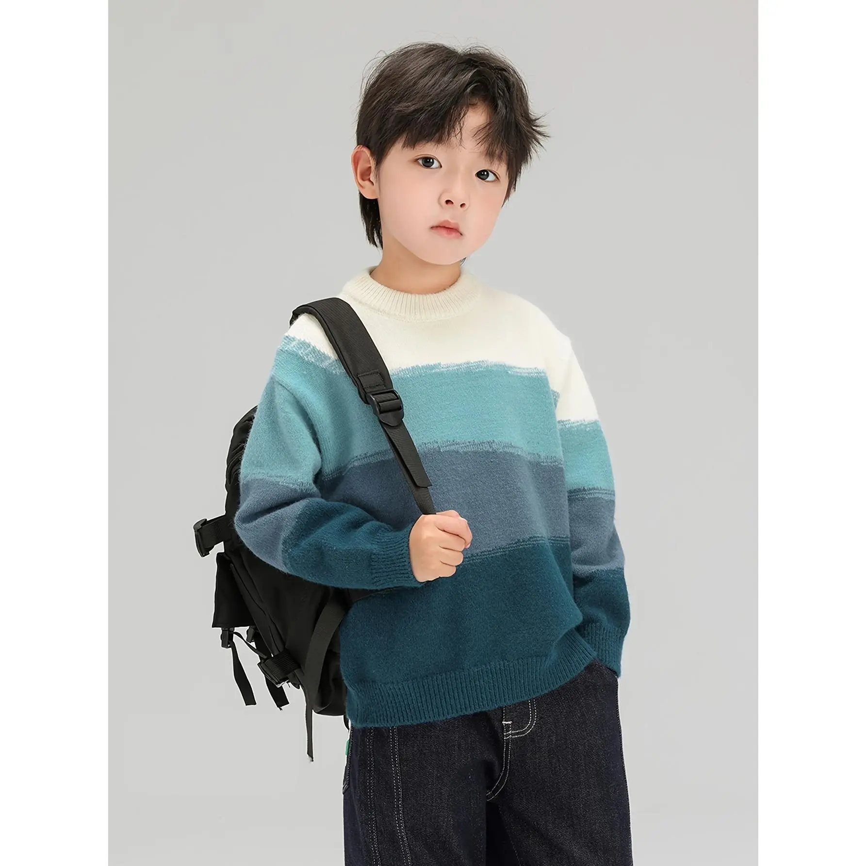 Boys' Knitted Sweater, New Autumn/Winter Style, Mid to Large Size for Big Kids, -Lined Long-Sleeve Warm Top