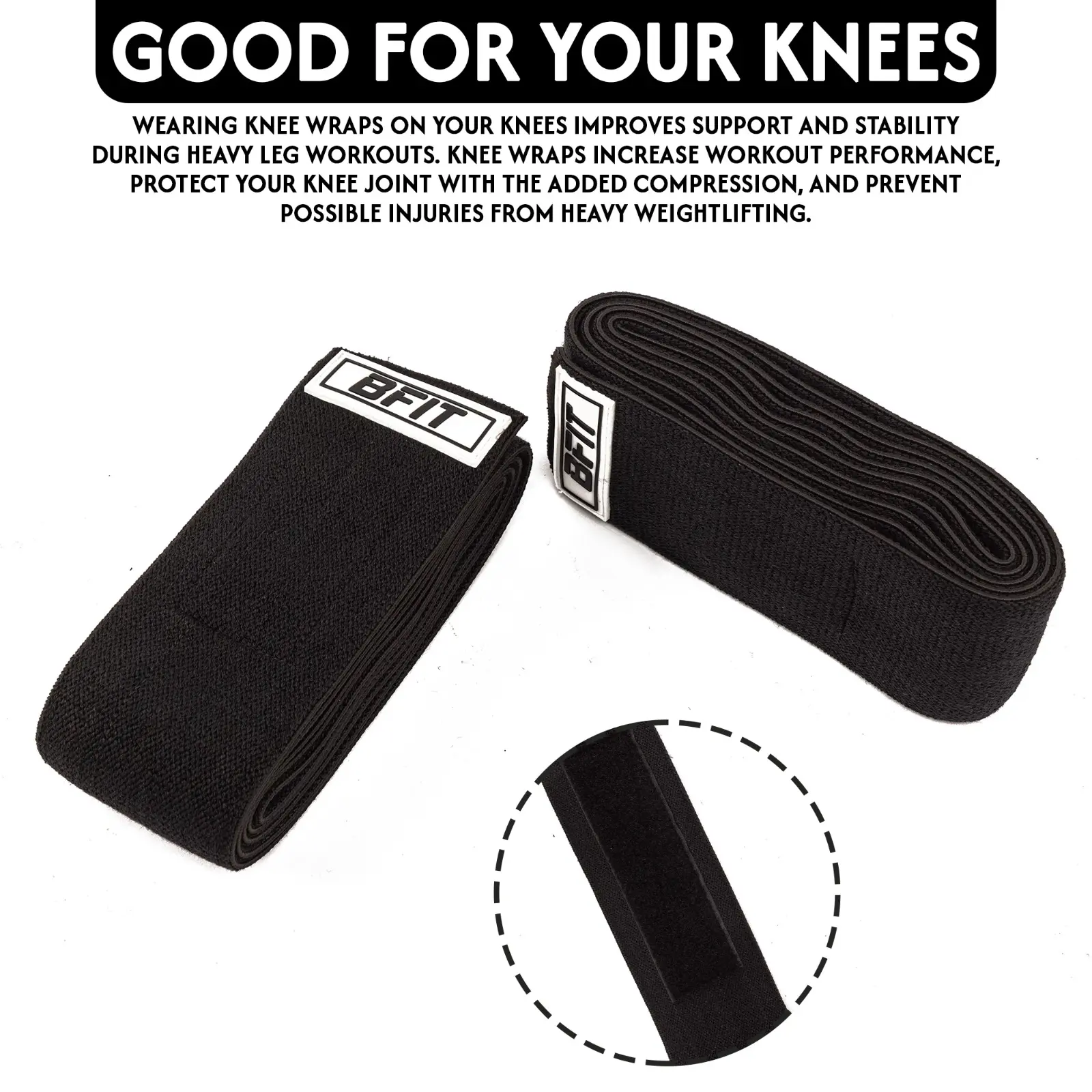 BFIT Knee Wraps Weightlifting Powerlifting Squat Support Gym Compression Straps
