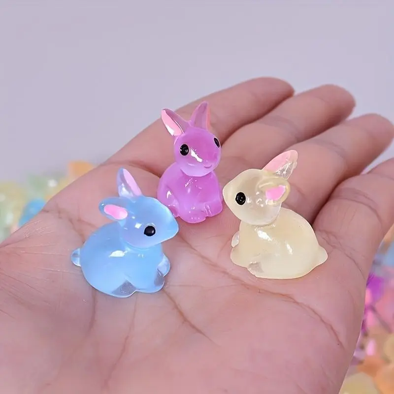 15 Piece Small Bunny Magical Glowing Figurines, Animal Decorative Figurines, Resin Figurine Statue, Colorful Resin Bunnies, Perfect for DIY Jewelry Decor, Indoor Decoration, Interior Decoration Accessories, Holiday Gifts, Glow in the Dark
