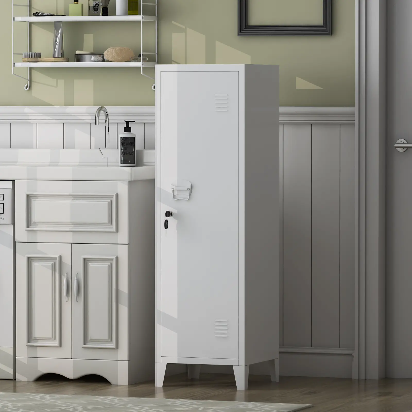 Metal Cabinet Home Office Storage Cabinets with Doors and Shelves Lockable File Cabinet Organizer Coat Lockers for Kids