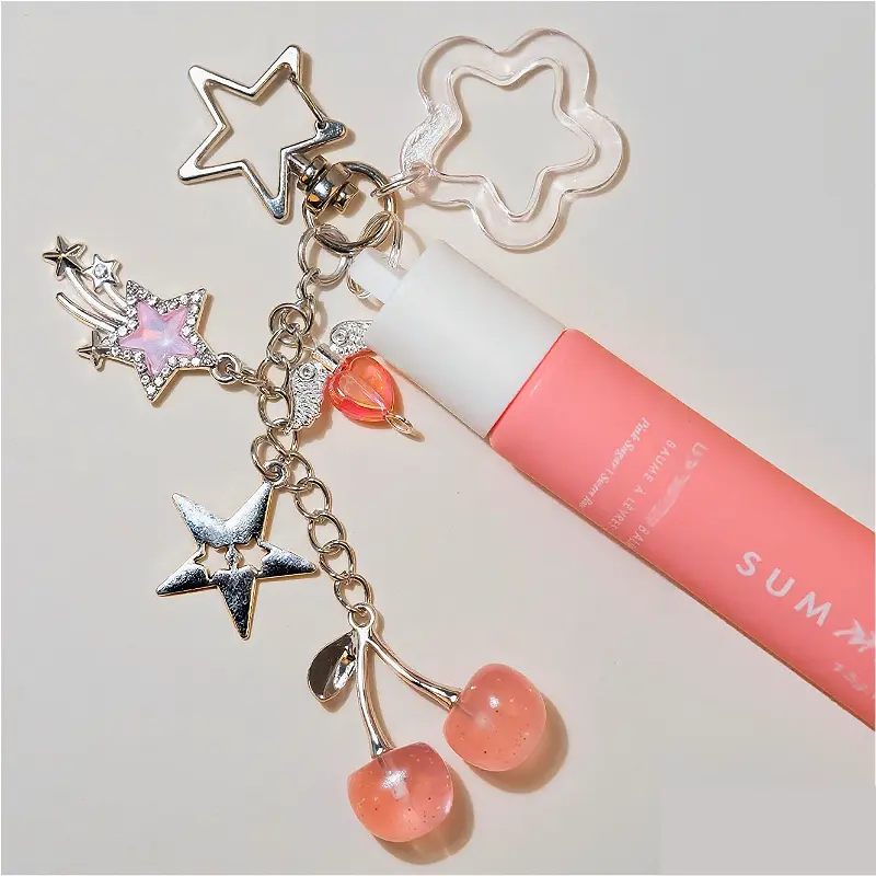 Women's Handmade Pendant Lip Balm Keychain Cap for Summer Fridays 0.5 Oz - Leakproof, Casual, Secure-Hold Lip Gloss Holder with Hook & Loop Closure, 7-Color Chic Butterfly Carabiner Bag Charm Daily Modern Hanging Decor Birthday Gift