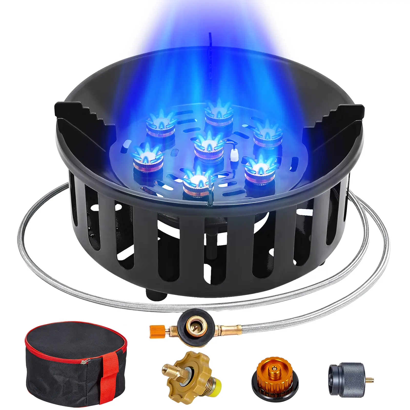 BESTFIRE 72K BTU Camping Stove – Portable Outdoor Cooker with Windproof Copper Burner, Aluminum Alloy Base & Adjustable Regulator, Compact Design with Anti-Slip Pot Rack for Picnic, Backyard Cooking & Seafood Boil piezo ignition