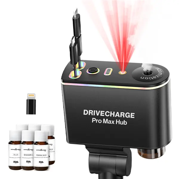 Multi-purpose Intelligent Car Charging Hub withAromatherapy Diffuser & Starry Sky Light, Compatible withiPhone/Android |Intelligent Sensing Auto-On, DimmableGalaxy Projection,Essential Oil Diffuser