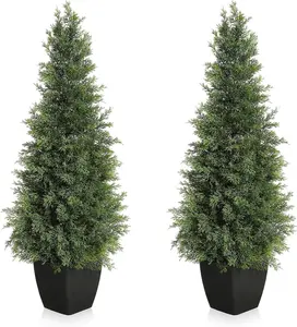 5FT Faux Cedar Trees (2 PCS), PE Material UV-Protected Outdoor Décor, Vibrant Greenery for Pot Ornaments, Indoor Room Decorative Plants Gift