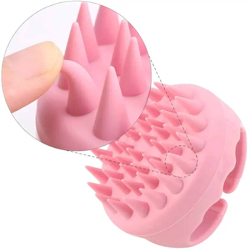 Pink Hand-Held Silicone Scalp Scrubber Spa Brush - Gentle Massage Bathroom Supplies for Dandruff Relief, Hair Growth, Adult Home Beauty Accessories, Exfoliation Aid backtoschoolshopping