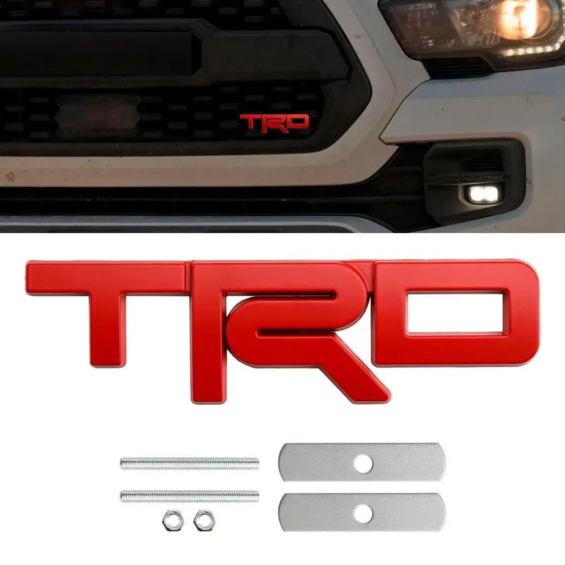 TRD Front Emblem for Toyota Hilux Fortuner Camry Yaris Tacoma 4Runner Truck Car Decal Red Logo Stylish Accessory Durable Vehicle Sticker