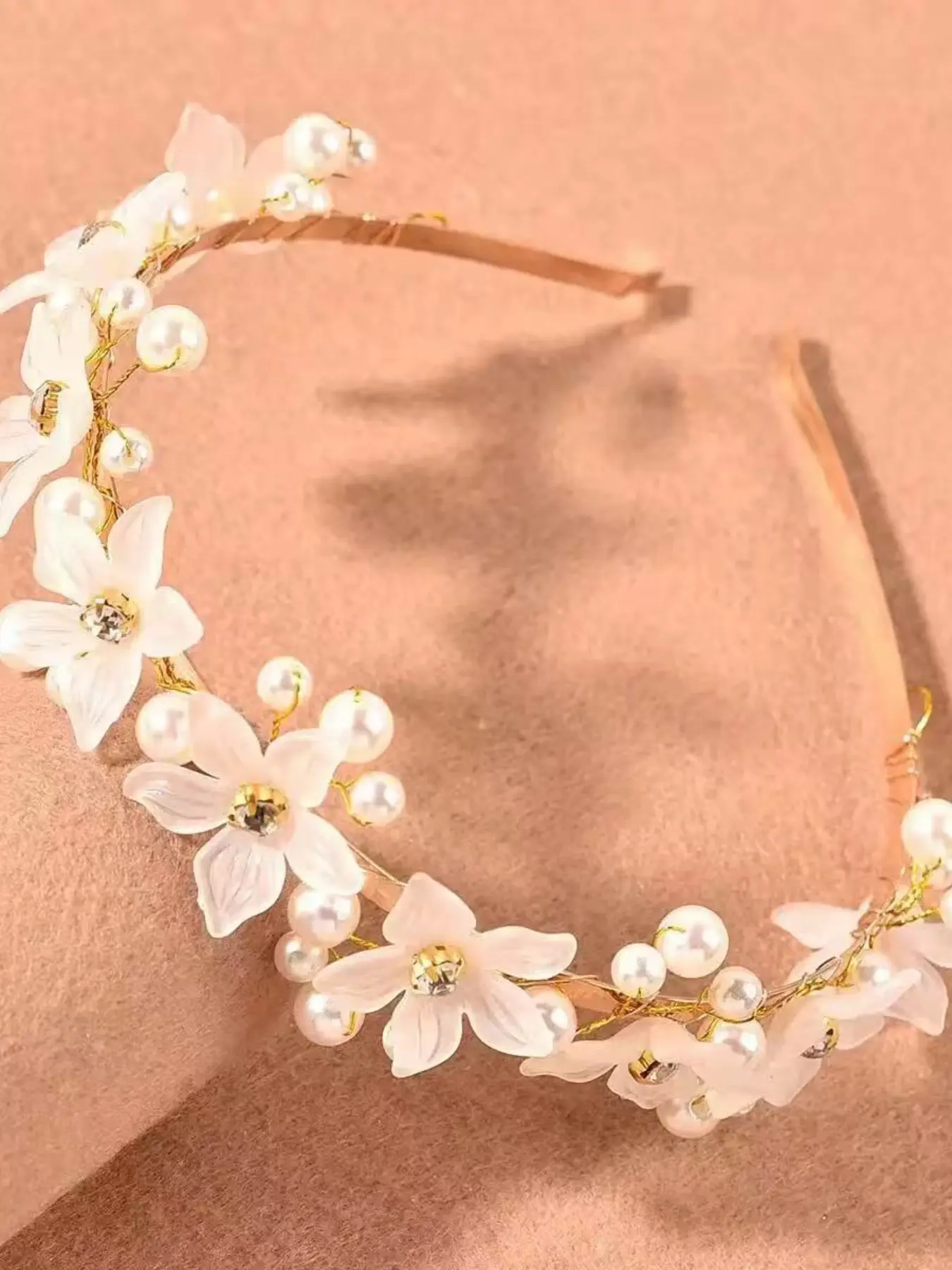 Luxe Petite Handmade Flower Pearl Headband, Jasmine Princess Crown, Elegant Bridal Hair Hoop with Faux Pearls & Rhinestones, Luxury Wedding Accessory