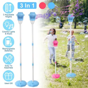 3 In 1 Standing Bubble Machines with Colorful Lights and Music Rechargeable Bubble Maker Stands with 2 Modes 3 Adjustable Height for Party Wedding Indoor Outdoor,summervibes