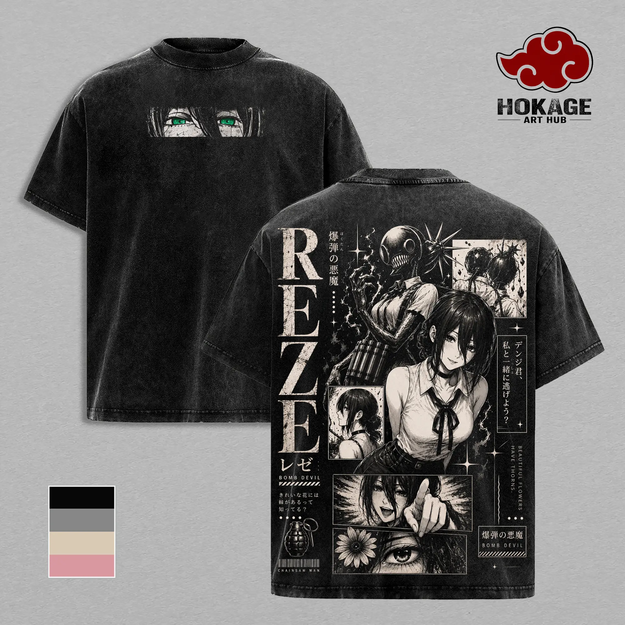 Reze Chainsaw Man T-Shirt, Bomb Devil Anime Graphic Tee, Back Print Vintage Manga Shirt, Graphic Tees Men, Trendy Tshirts, Men's T Shirts, Chainsaw Man Streetwear, Unisex Cotton Distressed Tee, Merch For Men